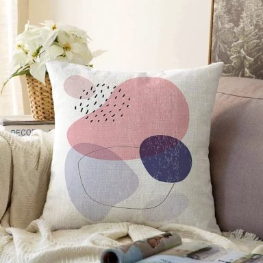 Beyaz Zeminde Renkli Oval Desenli Dijital Baskılı Modern Raşel Yastık Kırlent Kılıfı