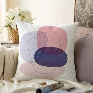 Beyaz Zeminde Renkli Oval Desenli Dijital Baskılı Modern Raşel Yastık Kırlent Kılıfı