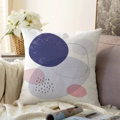 Beyaz Zeminde Renkli Oval Desenli Dijital Baskılı Modern Raşel Yastık Kırlent Kılıfı
