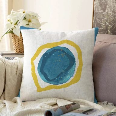 Renkli Zeminde Oval Çizimli Dijital Baskılı Modern Raşel Yastık Kırlent Kılıfı