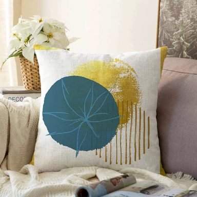 Beyaz Zeminde Gold Cerceve Icınde Oval Desenli Modern Raşel Yastık Kırlent Kılıfı