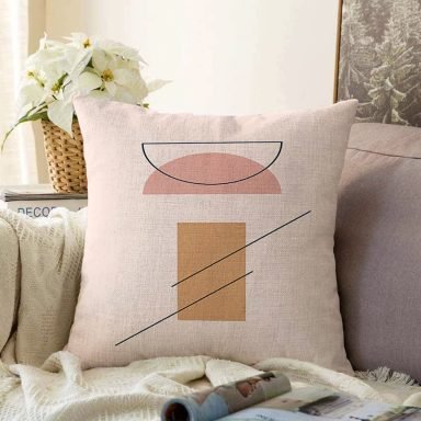 Pastel Renkli Onedraw Çizimli Geometrik Desenli Modern Raşel Yastık Kırlent Kılıfı