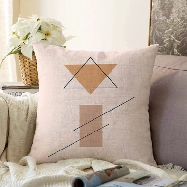 Pastel Renkli Onedraw Çizimli Geometrik Desenli Modern Raşel Yastık Kırlent Kılıfı