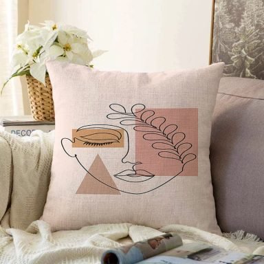 Pastel Zeminli Onedraw Çizimli Bayan Silüeti Dijital Baskılı Modern Raşel Kırlent Kılıfı