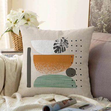 Pastel Renkli Onedraw Çizimli Geometrik Desenli Modern Raşel Yastık Kırlent Kılıfı