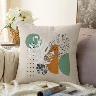 Pastel Renkli Onedraw Çizimli Geometrik Desenli Modern Raşel Yastık Kırlent Kılıfı