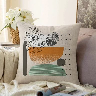 Pastel Renkli Onedraw Çizimli Geometrik Desenli Modern Raşel Yastık Kırlent Kılıfı