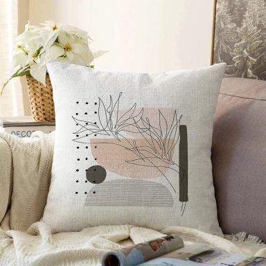 Pastel Renkli Onedraw Çizimli Geometrik Desenli Modern Raşel Yastık Kırlent Kılıfı