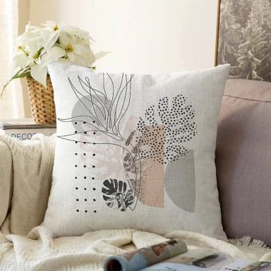 Pastel Renkli Onedraw Çizimli Geometrik Desenli Modern Raşel Yastık Kırlent Kılıfı