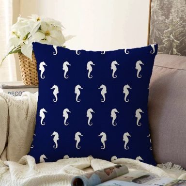 Renkli Zeminli Denizatı Desenli Dijital Baskılı Modern Raşel Yastık Kırlent Kılıfı