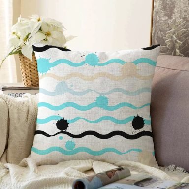 Beyaz Zeminli Renkli Zigzag Desenli Dijital Baskılı Modern Raşel Yastık Kırlent Kılıfı