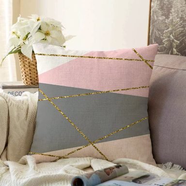 Pastel Zemin Üzerinde Gold Renkli Modern Çizgili Modern Raşel Yastık Kırlent Kılıfı