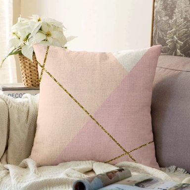 Pastel Zemin Üzerinde Gold Detaylı Modern Çizgili Modern Raşel Yastık Kırlent Kılıfı