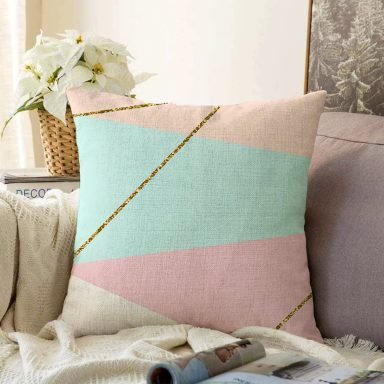 Pastel Zeminli Üzerinde Gold Renkli Modern Çizgili Modern Raşel Yastık Kırlent Kılıfı