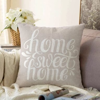 Home Sweet Home Dijital Baskılı Raşel Yastık Kırlent Kılıfı