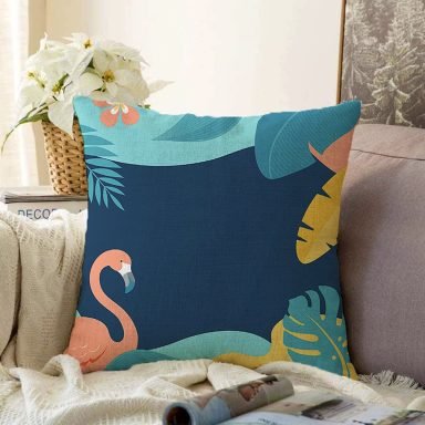 Renkli Zeminli Pastel Yaprak Desenli Dijital Baskılı Modern Raşel Yastık Kırlent Kılıfı