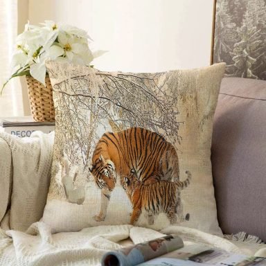 Leopar Desenli Dijital Baskılı Raşel Yastık Kırlent Kılıfı