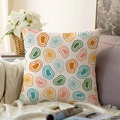 Pastel Zeminli Geometrik Desenli Dijital Baskılı Modern Raşel Yastık Kırlent Kılıfı