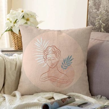 Pastel Zemin Üzerinde Antik Desenli Dijital Baskılı Modern Raşel Yastık Kırlent Kılıfı