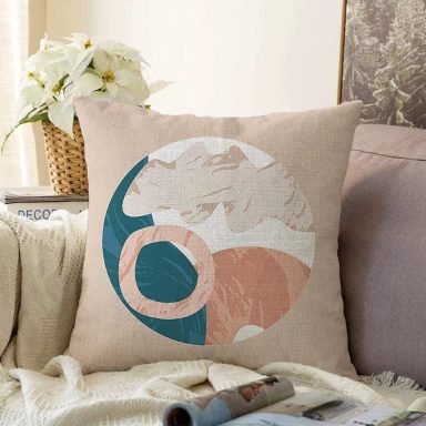 Pastel Zeminli Geometrik Desenli Dijital Baskılı Modern Raşel Yastık Kırlent Kılıfı