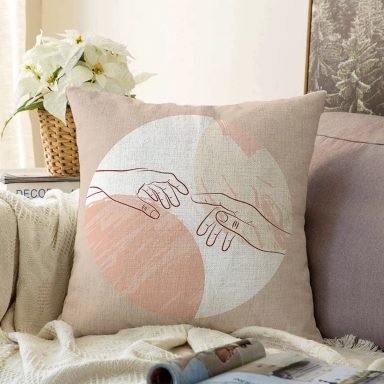 Pastel Zeminli Geometrik Desenli Dijital Baskılı Modern Raşel Yastık Kırlent Kılıfı