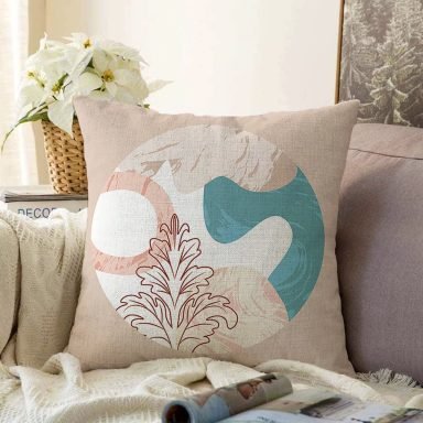 Pastel Zeminli Geometrik Desenli Dijital Baskılı Modern Raşel Yastık Kırlent Kılıfı