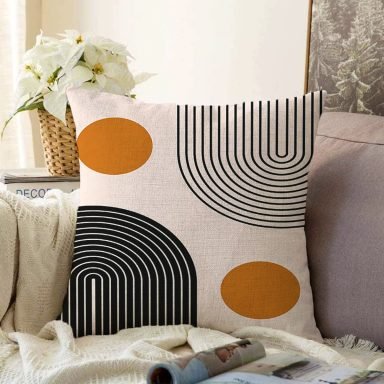 Renkli Zeminli Geometrik Desenli Dijital Baskılı Modern Raşel Yastık Kırlent Kılıfı