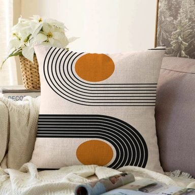 Renkli Zeminli Geometrik Desenli Dijital Baskılı Modern Raşel Yastık Kırlent Kılıfı