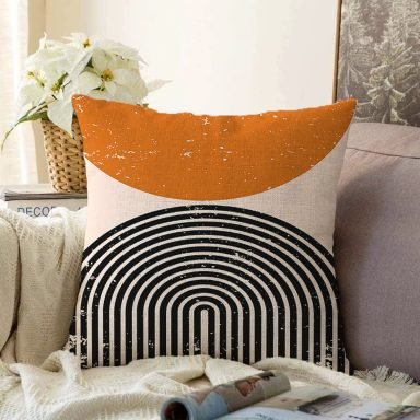 Renkli Zeminli Geometrik Desenli Dijital Baskılı Modern Raşel Yastık Kırlent Kılıfı