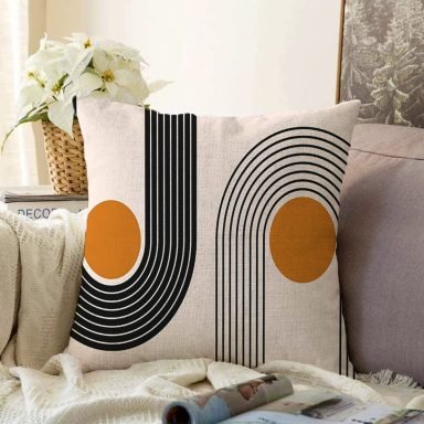 Renkli Zeminli Geometrik Desenli Dijital Baskılı Modern Raşel Yastık Kırlent Kılıfı