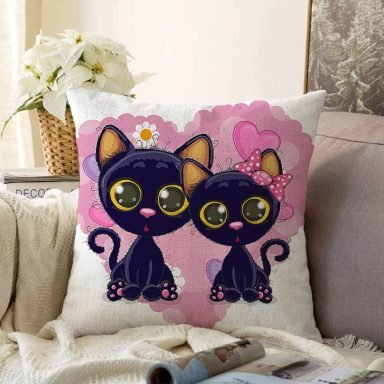 Modern Kedi Desen Dijital Baskılı Raşel Yastık Kırlent Kılıfı