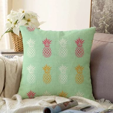 Pastel Zemin Üzerinde Ananas Desenli Dijital Baskılı Modern Raşel Yastık Kırlent Kılıfı