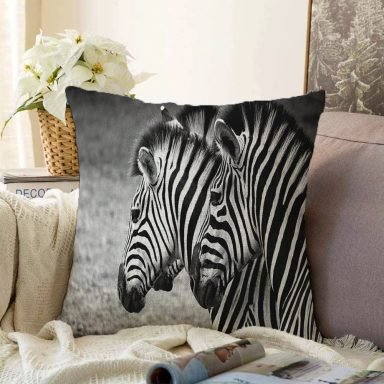Modern Zebra Desen Dijital Baskılı Raşel Yastık Kırlent Kılıfı