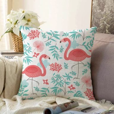 Modern Flamingo Desenli Dijital Baskılı Raşel Yastık Kırlent Kılıfı