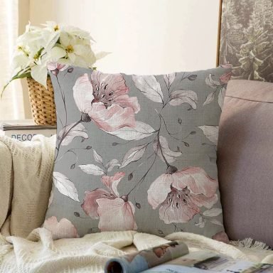 Pastel Zeminli Renkli Çiçek Desenli Dijital Baskılı Modern Raşel Yastık Kırlent Kılıfı