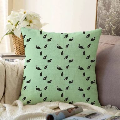 Renkli Zeminli Siyah Flamingo Desenli Dijital Baskılı Modern Raşel Yastık Kırlent Kılıfı
