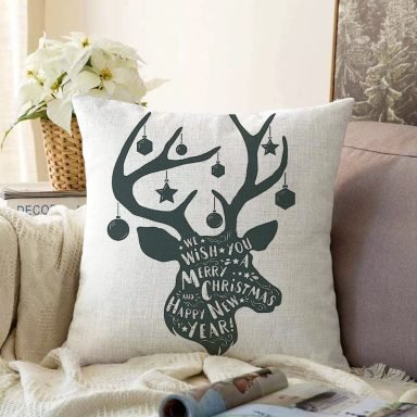 Christmas Temalı Dijital Baskılı Raşel Yastık Kırlent Kılıfı