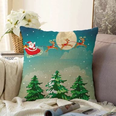 Christmas Temalı Dijital Baskılı Raşel Yastık Kırlent Kılıfı
