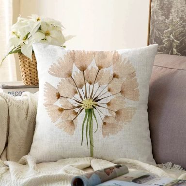 Beyaz Zemin Üzerinde Çiçek Desenli Dijital Baskılı Modern Raşel Yastık Kırlent Kılıfı