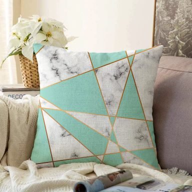 Renkli Geometrik Desenli Mermer Motifli Dijital Baskılı Modern Raşel Yastık Kılıfı