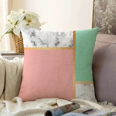 Renkli Geometrik Desenli Mermer Motifli Dijital Baskılı Modern Raşel Kırlent Kılıfı