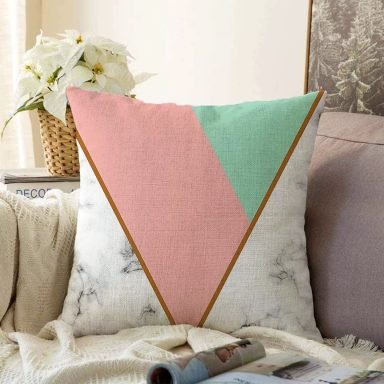 Renkli Geometrik Desenli Mermer Motifli Dijital Baskılı Modern Raşel Kırlent Kılıfı