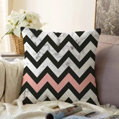 Mermer Zeminli Renkli Geometrik Zigzag Desenli Modern Raşel Yastık Kırlent Kılıfı