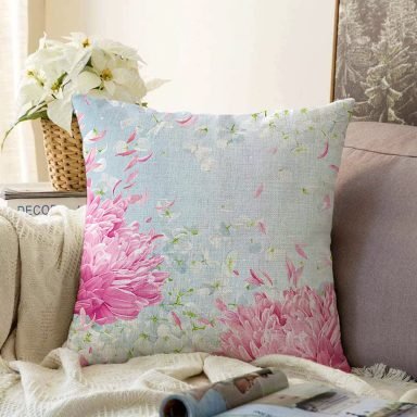 Pastel Zeminli Renkli Ortanca Çiçek Dijital Baskılı Modern Raşel Yastık Kırlent Kılıfı