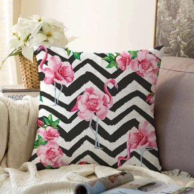 Flamingo Desenli Dijital Baskılı Raşel Yastık Kırlent Kılıfı