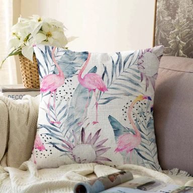 Flamingo Desenli Dijital Baskılı Raşel Yastık Kırlent Kılıfı
