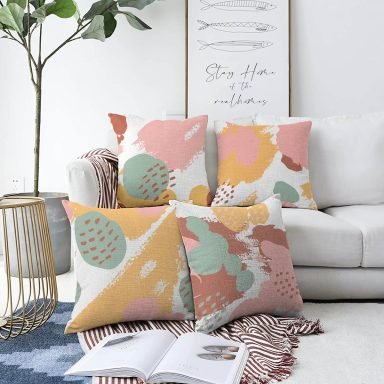 Modern Yağlı Boya Baskılı 4'Lü Raşel Kadife Kırlent Kılıf Seti