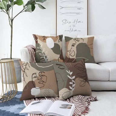 Raşel Kadife Portre Tasarımlı Dekoratif 4'Lü Kırlent Kılıf Seti