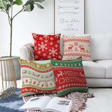 Realhomes Merry Christmas Temalı Konsept 4'lü Raşel Kadife Yastık Kırlent Kılıf Seti