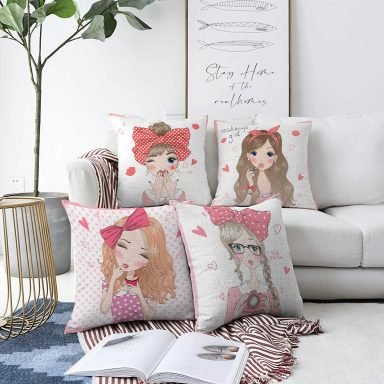 Fashion Girl 4'lü Raşel Kadife Yastık Kırlent Kılıf Seti